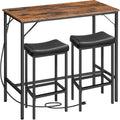 HOOBRO 3-Piece Bar Table and Chairs Set, 39.4" Pub Table, High Top Bar Table with Charging Station, 3-Piece Dining Table Kitchen Breakfast Table Set, for Kitchen, Small Space, Rustic Brown BF10UBT01
