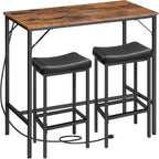 HOOBRO 3-Piece Bar Table and Chairs Set, 39.4" Pub Table, High Top Bar Table with Charging Station, 3-Piece Dining Table Kitchen Breakfast Table Set, for Kitchen, Small Space, Rustic Brown BF10UBT01