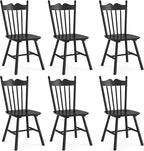 LUE BONA Black Dining Chairs Set of 6, Windsor Wooden Dining Chair with Thickened Backrest, Morden and Mid Century Kitchen Chairs for Dining Room Farmhouse, Weight Capacity 350 lbs