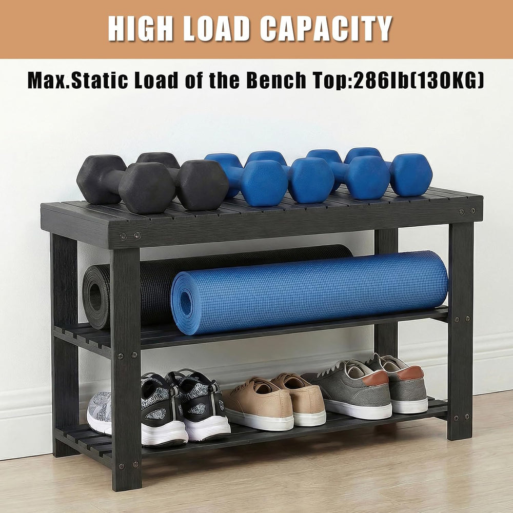 Shoe Rack Bench, 3 Tier Shoe Storage Bench, 28 Inch Bamboo Shoe Organizer, En...