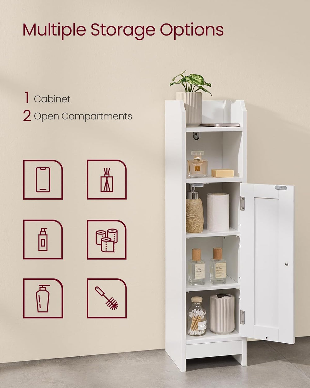 VASAGLE Small Storage Corner Floor Cabinet with Door, 7.9 x 7.1 x 31.5 Inches...