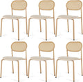 COSVALVE Boho Dining Chairs Set of 6, Upholstered Cane Dining Chair with Rattan Back Metal Legs, for Dinner Living Room Reception