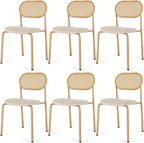 COSVALVE Boho Dining Chairs Set of 6, Upholstered Cane Dining Chair with Rattan Back Metal Legs, for Dinner Living Room Reception