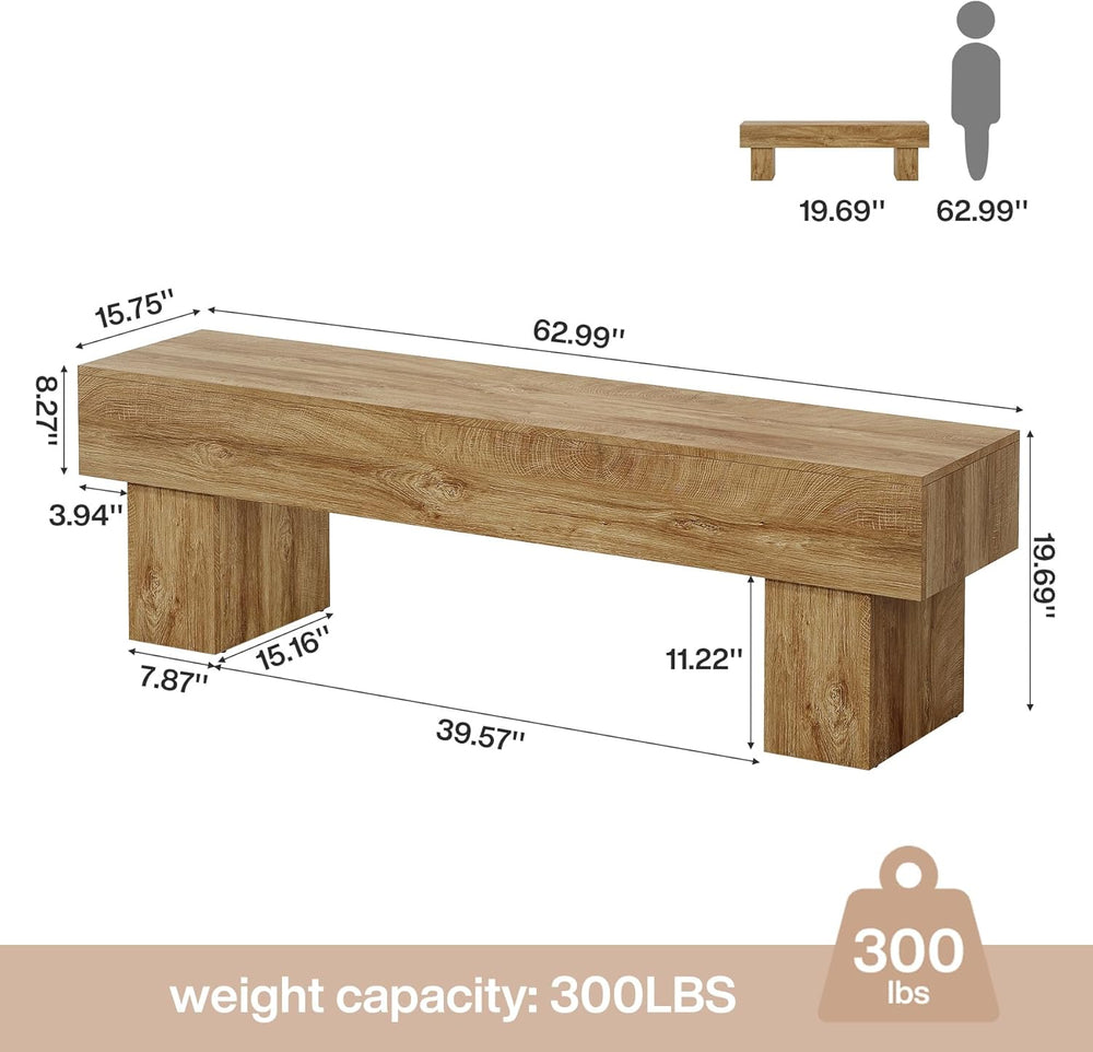 Tribesigns 63" Long Entryway Bench, Rustic Farmhouse End of Bed Bench, W...