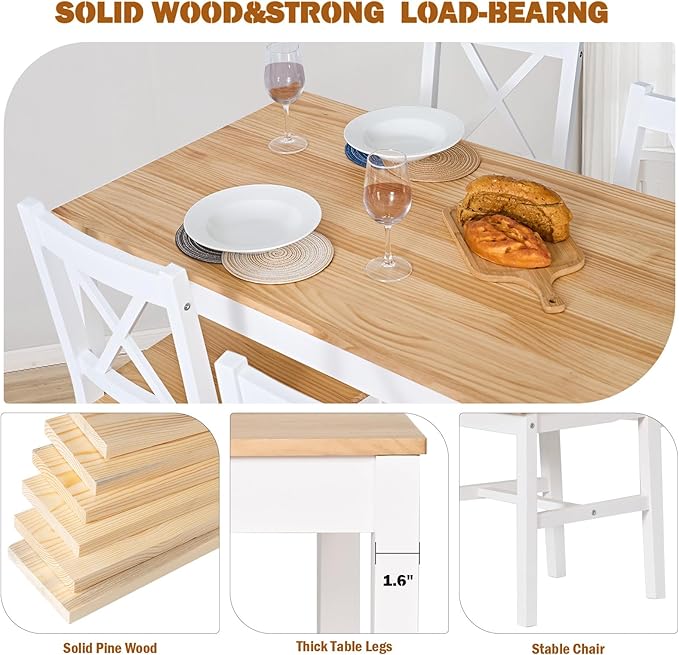 SogesHome 42.52'' Dining Table Set with 4 Chairs, 5-Piece Modern Chic Design, Premium Construction, Versatile Functionality, Easy Assembly, Oak and White Finish, Oak