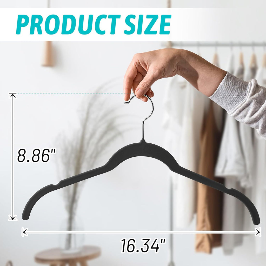 Premium Velvet Hangers 50 Pack - Space-Saving Closet Organizer for Clothes, Non-Slip Flocked Design, Ideal for Shirts and Coats (Black)