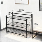 3-Tier Folding Metal Shoe Rack, Heavy Duty Free-Standing Storage Shelf for Entryway, Bedroom, Gym, Holds Shoes, Dumbbells, Multi-Purpose Organizer with Reinforced Stability