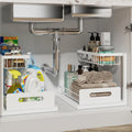 REALINN Under Sink Organizer, Pull Out Cabinet Organizer 2 Tier Slide Out Sink Shelf Cabinet Storage Shelves, Storage for Kitchen Bathroom, White, 2 Pack