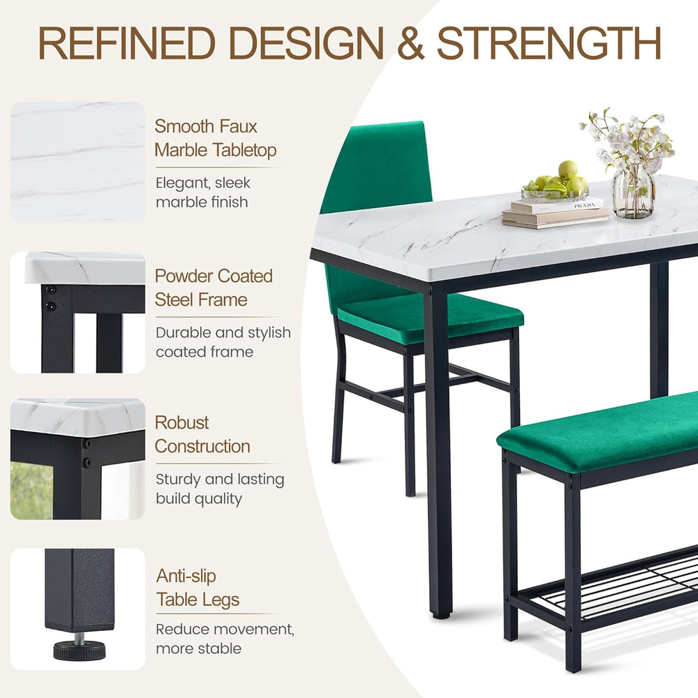 Dining Table Set for 4, 47.2" Faux Marble Kitchen Table Set with Upholst...