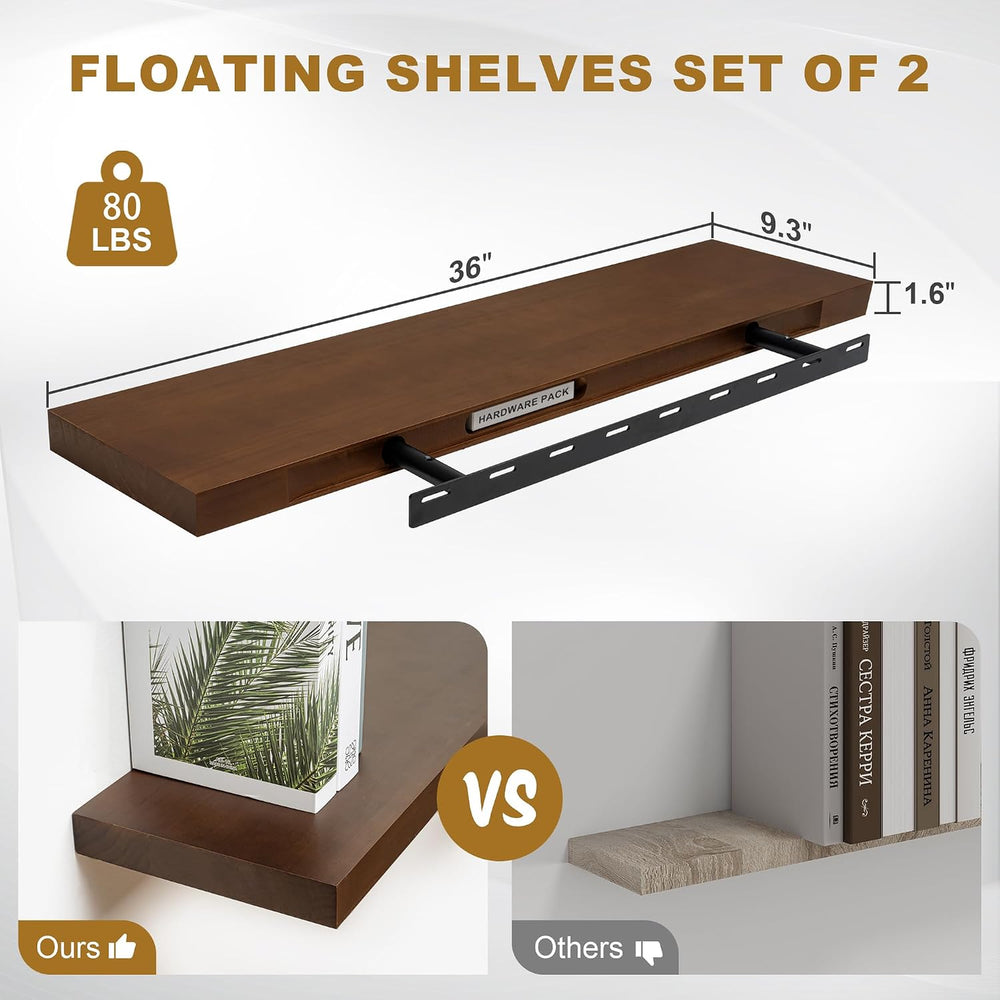 Fun Memories Floating Shelves, 9.3'' Deep Solid Pine Wood Wall Shelve...