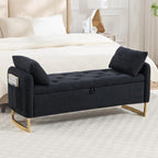 48" End of Bed Bench, Modern Storage Benches with Button-Tufted, Chenille Upholstered Storage Ottoman Bench for Foot of Bed with Arms, Gold Legs Window and Entryway, Black