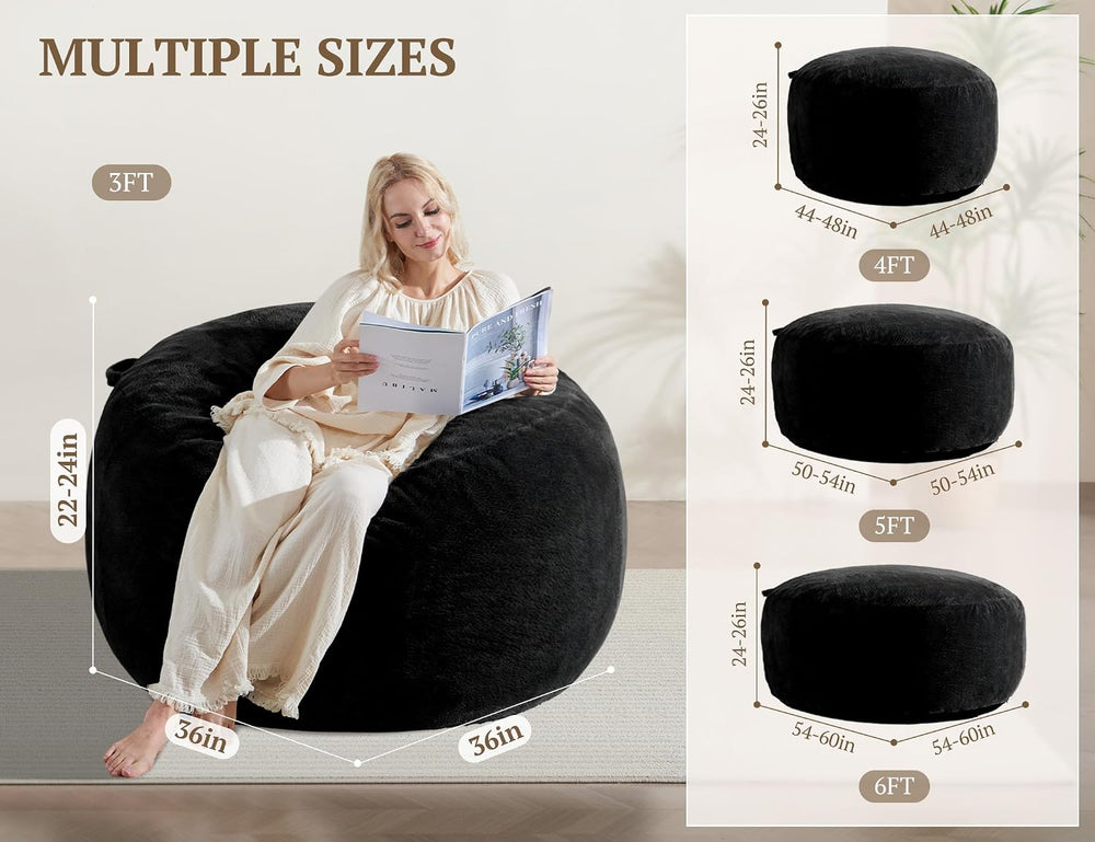 WSOFRLAC 3FT Bean Bag Chair, Comfy Bean Bag Chairs for Adults, Luxury Velvet ...