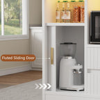 Kitchen Island with Storage, Island Table for Kitchen with Power Outlet & LED Light, Rolling Buffet Cabinet with Fluted Sliding Door, 2 Drawers, Large Countertop, White