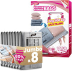 TAILI 8 Pack Vacuum Storage Bags, Jumbo Size 39x28 inch, LONG SIDE ZIP Vacuum Seal Bags for Beddings, Extra Large Storage Space Saver for Clothing, Comforters, Blankets, Pillows