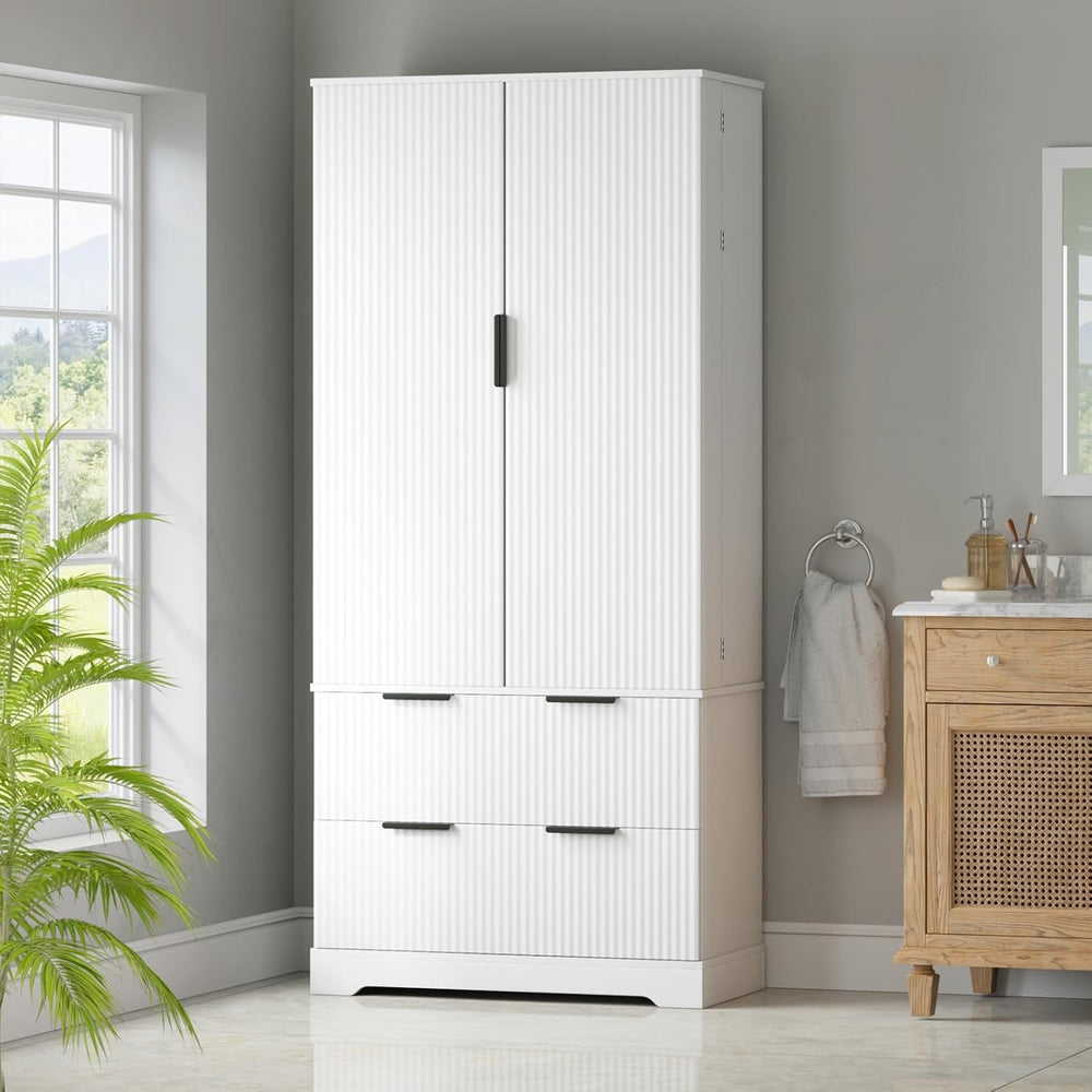 72" Modern Fluted Kitchen Pantry Cabinet with 2 Large Drawers & 8-Do...