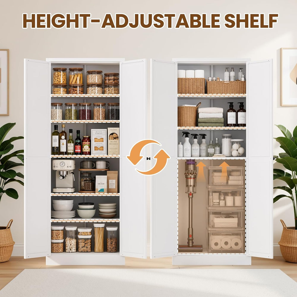 Metal Storage Cabinet, 72" Tall Kitchen Pantry Cabinet with 2 Doors and ...