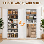 Metal Storage Cabinet, 72" Tall Kitchen Pantry Cabinet with 2 Doors and 5 Adjustable Shelves, White Steel Storage Cupboard for Dining, Office, Living Room, Bathroom