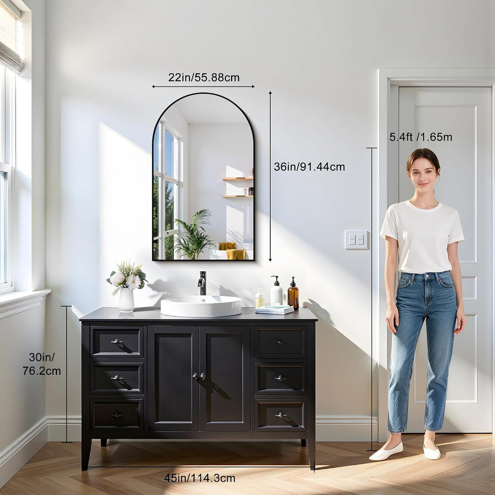 CIRCUMI Arched Wall Mirror 22”x36”, Black Arched Bathroom Mirror for Vanity