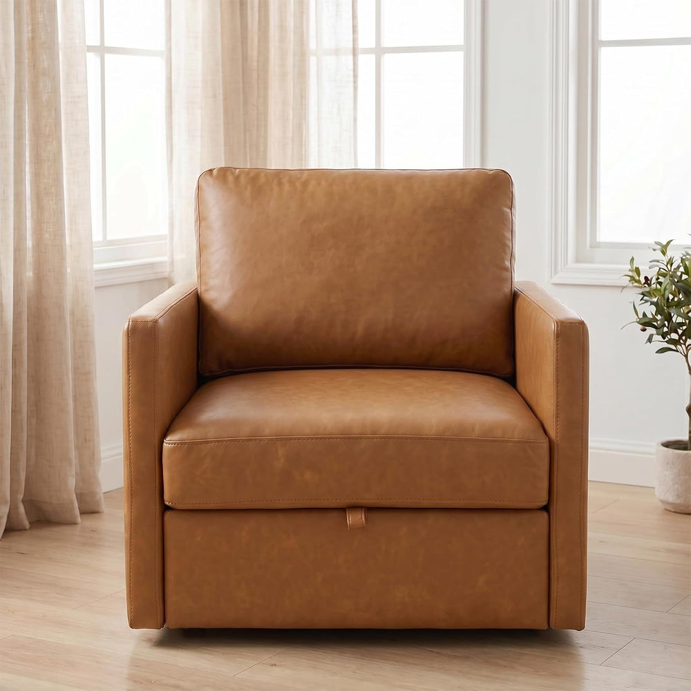 Swivel Accent Chair with Hidden Storage, Mid Century Modern Square Armchair, ...