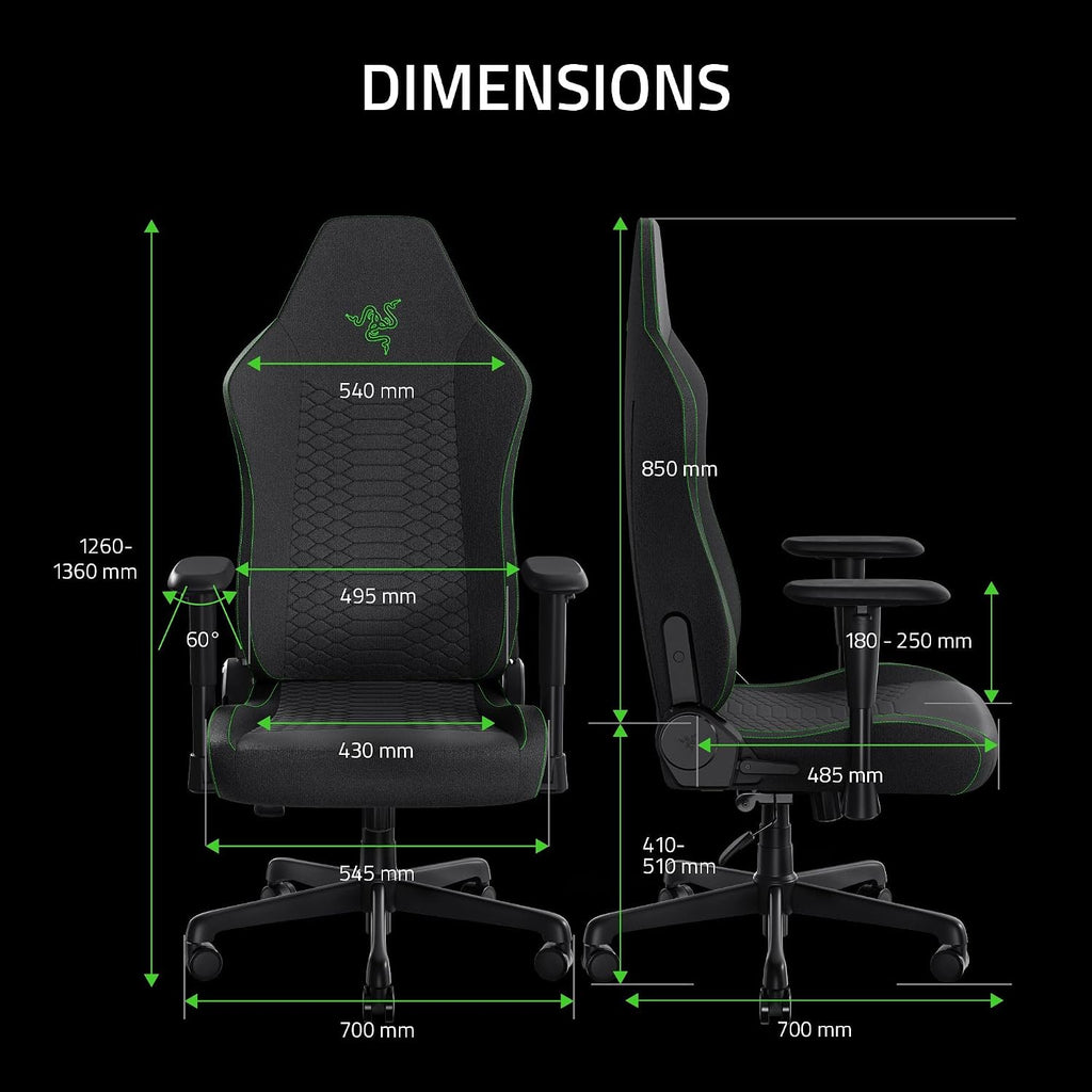Razer Iskur V2 X Ergonomic Gaming Chair — Built-in Lumbar Support, Widened Seat Base, High-Density Foam Cushions, Adjustable 152° Recline, 2D Armrests, Plush Fabric Finish, PC Gaming — L33T Edition