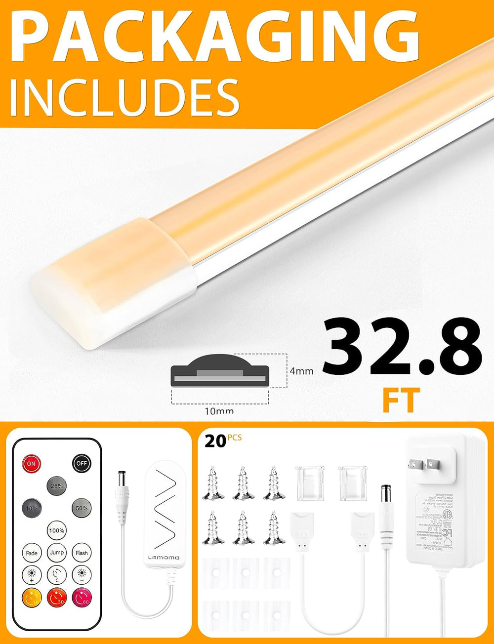 Lamomo COB LED Strip Lights 32.8ft, Warm White Dimmable Rope with Remote