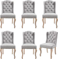 Upholstered Dining Chairs Set of 6 for Kitchen and Dining Room Farmhouse Fabric Tufted Accent Chairs for Living Room and Bedroom with Wooden Legs, Grey