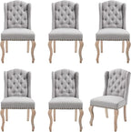 Upholstered Dining Chairs Set of 6 for Kitchen and Dining Room Farmhouse Fabric Tufted Accent Chairs for Living Room and Bedroom with Wooden Legs, Grey
