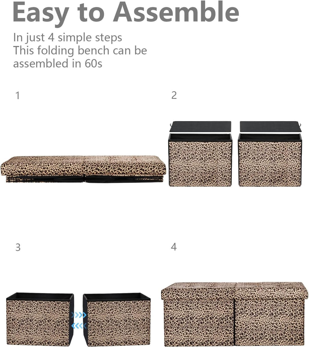 AmasSmile Footrest Ottoman Storage Bench,34" Velvet Folding Chest,Leopar...