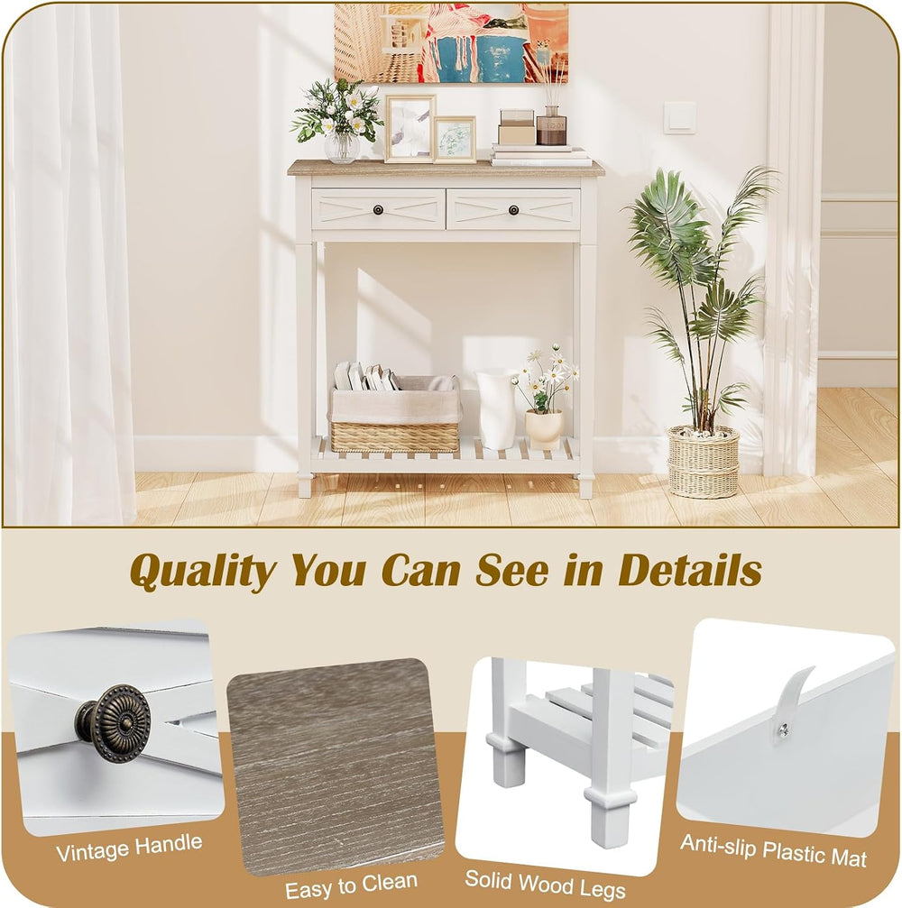 30 Inch Console Table with Drawer and Bottom Shelf for Entryway Black