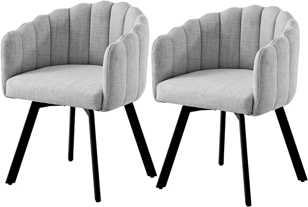 Swivel Dining Chairs Set of 2: Comfy Fabric Upholstered Metal Modern Accent Kitchen Chair with Arms & Back Black & Gray