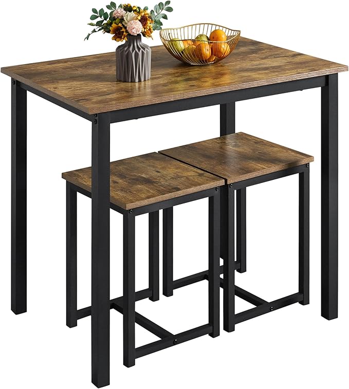 Yaheetech Industrial Dining Kitchen Table Set for 2 Breakfast Nook Table w/ 2...