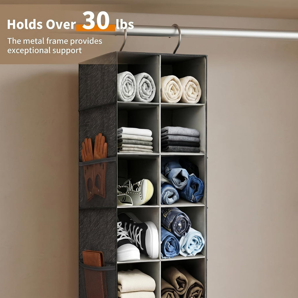 Hanging Shoe Organizer for Closet - 20 Extended Sections Closet Shoe Storage Rack with 8 Side Mesh Pockets, Foldable Shelves Holder for Shoes Clothes Shirts Jeans Hats