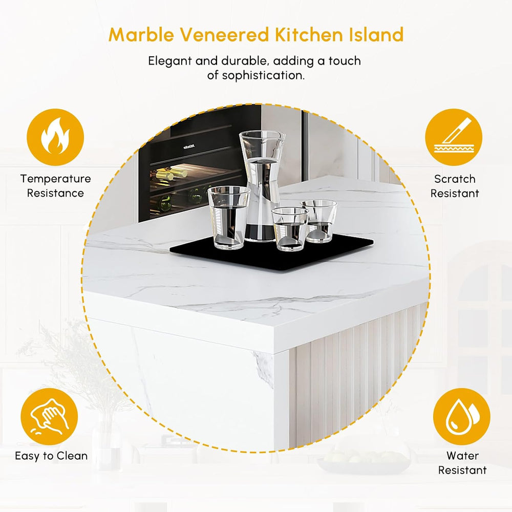 homary Kitchen Island with Storage & Wine Rack, 50" Modern White Kit...