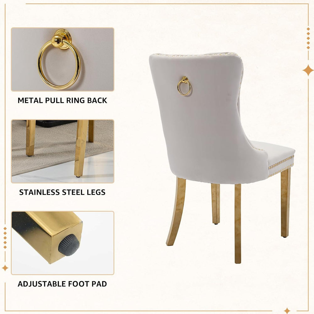 Velvet Dining Chairs Set of 4, Tufted Upholstered High Wingback Chairs with N...