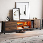 Bestier TV Stand for 75/80/85 inch TV, LED Gaming Entertainment Center, Modern TV Cabinet with Glass Shelves for Living Room, Media Console with 2 Storage Drawers & Cabinets for Bedroom, Walnut