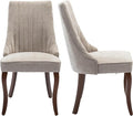 Beige Mid Century Dining Chairs Set of 2, Modern Kitchen & Dining Room Chairs Set of 2, Fabric Upholstered Kitchen Chairs, Sillas de Comedor, Wood Legs (Beige, 2 Pcs)