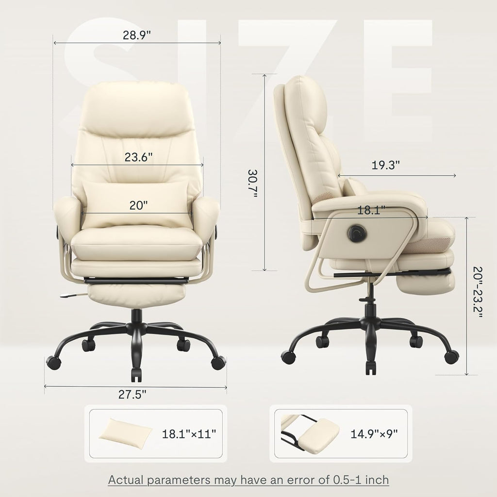 FLEXISPOT 2-in-1 Chaise Lounge Chair Indoor with Wheels Footrest 90-165° Reclining Lumbar Support, Home Office Chairs for Living Room Bedroom Study Working Relaxing, PU Leather, Beige White, HC4