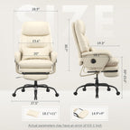 FLEXISPOT 2-in-1 Chaise Lounge Chair Indoor with Wheels Footrest 90-165° Reclining Lumbar Support, Home Office Chairs for Living Room Bedroom Study Working Relaxing, PU Leather, Beige White, HC4