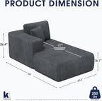 KINGYES Boneless Chaise Lounge Chair for Modular Sectional Sofa, L Shape Corduroy Upholstered Chaise Lounge for Living Room, Gray