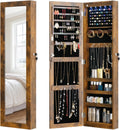 Full Length Mirror Jewelry Cabinet Organizer Lockable Door Wall-Mounted Jewelry Armoire with Shelves and Behind the Door Storage Rustic Brown