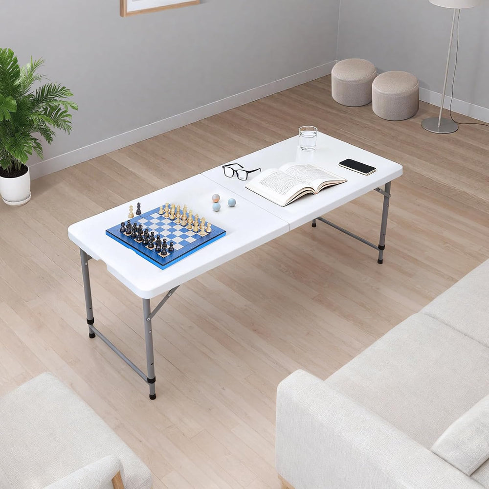 Lakhow 4FT Folding Table,3-Level Adjustable Height Heavy Duty Plastic Utility...