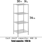 24" Deep x 30" Wide x 74" Height Wire Shelving Kit | 4-Tier | NSF Commercial Storage Rack Unit