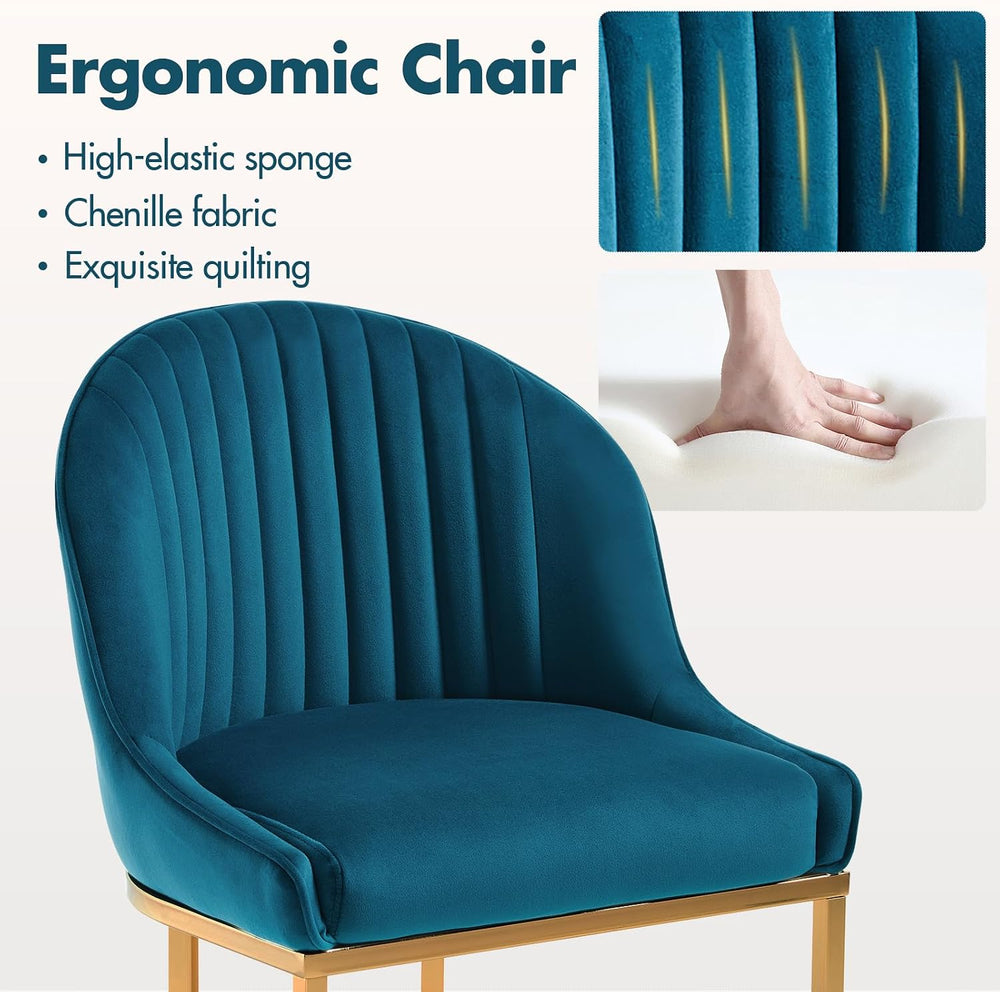 Hyfirm Modern Dining Chairs Set of 4, Velvet Teal Upholstered Kitchen Chairs ...