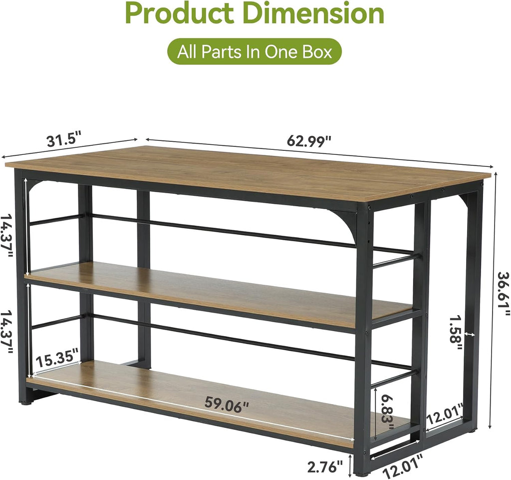 LITTLE TREE Kitchen Island with Storage, 63 Inches Width Kitchen Shelf with Large Worktop, Modern Kitchen Counter for Dining Room, Kitchen, Living Room, Easy to Assemble, Brown & Black