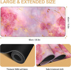 Elegant Pink Rose and Gold Marble Mouse Pad –35.43" x 15.75" Extended Desk Mat with Abstract Floral Design – Luxurious Non-Slip Surface for Office & Home Decor