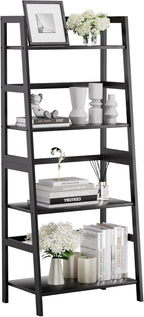 HITNET Ladder Shelf Black, 4-Tier Bookshelf, Freestanding Bathroom Storage Rack with Bamboo Frame, Plant Display Stand for Living Room, Kitchen, Home Office