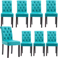 Velvet Dining Chairs Set of 8, Upholstered Kitchen & Dining Room Chairs, Farmhosue Parsons Side Host Chairs for Home/Bedroom/Living Room/Restaurant, Cyan Blue