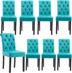 Velvet Dining Chairs Set of 8, Upholstered Kitchen & Dining Room Chairs, Farmhosue Parsons Side Host Chairs for Home/Bedroom/Living Room/Restaurant, Cyan Blue