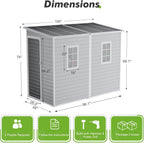 8x4 Outdoor Storage Shed, Lean to Shed with Floor for Patio and Garden, Waterproof Resin Plastic Storage Unit with Lockable Door & Awning Windows