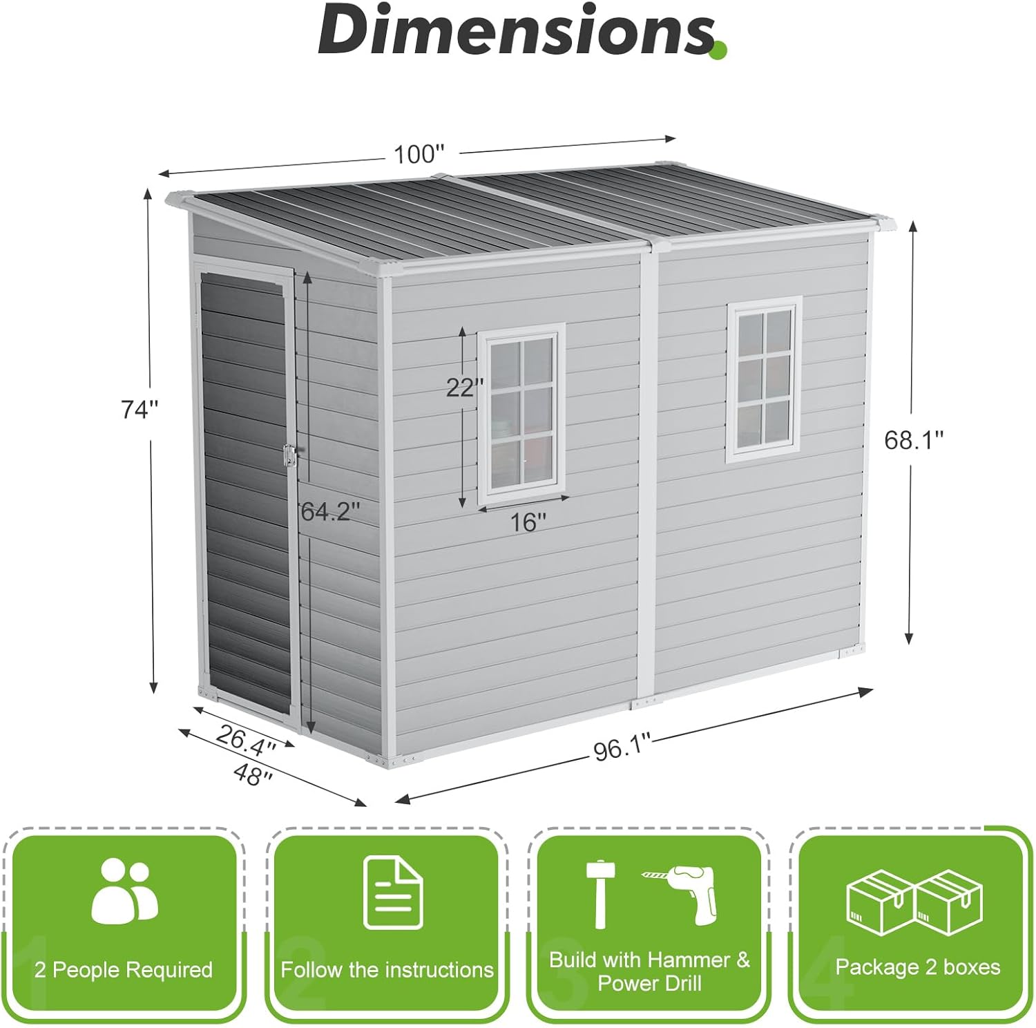 8x4 Outdoor Storage Shed, Lean to Shed with Floor for Patio and Garden, Waterproof Resin Plastic Storage Unit with Lockable Door & Awning Windows